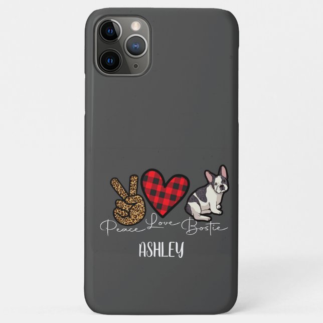 Peace Liebe Boston Terrier Karierter Niedlicher Hu Case-Mate iPhone Hülle (Rückseite)