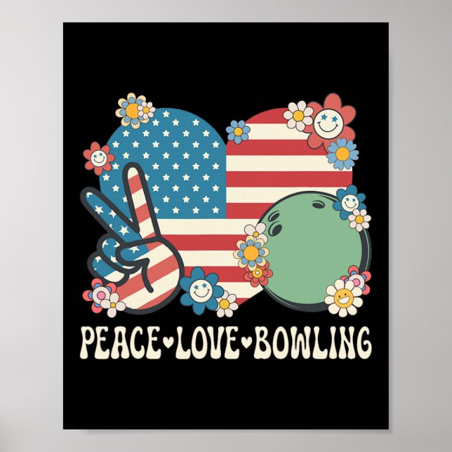 Peace Liebe Bowling Lover American Flag Patriotic  Poster (Vorne)