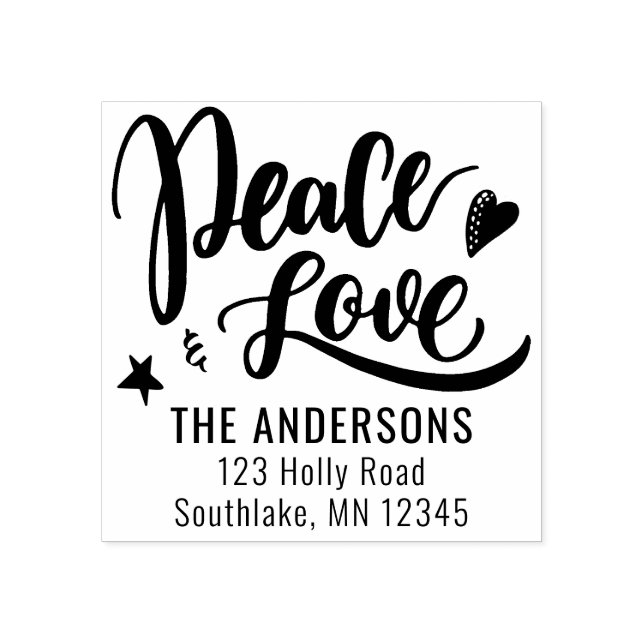 Peace Liebe Brush Script Holiday Rücksendeadresse Gummistempel (Prägung)