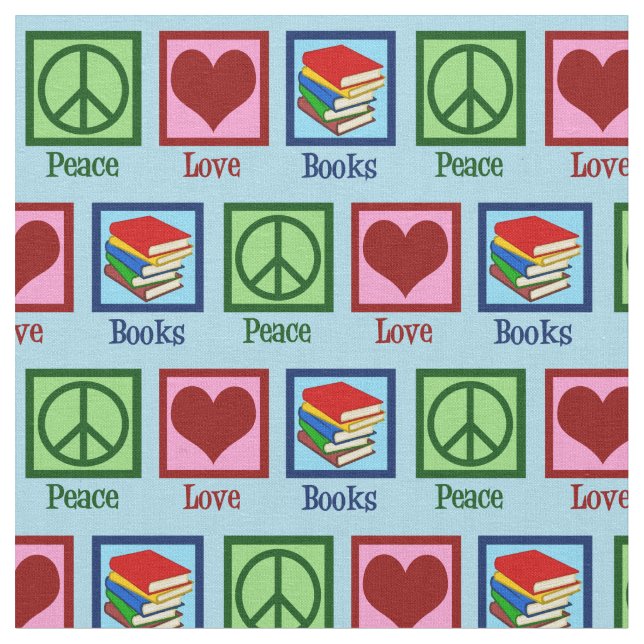 Peace Liebe bucht Niedlich Blue Bookworm Stoff (Nahaufnahme)