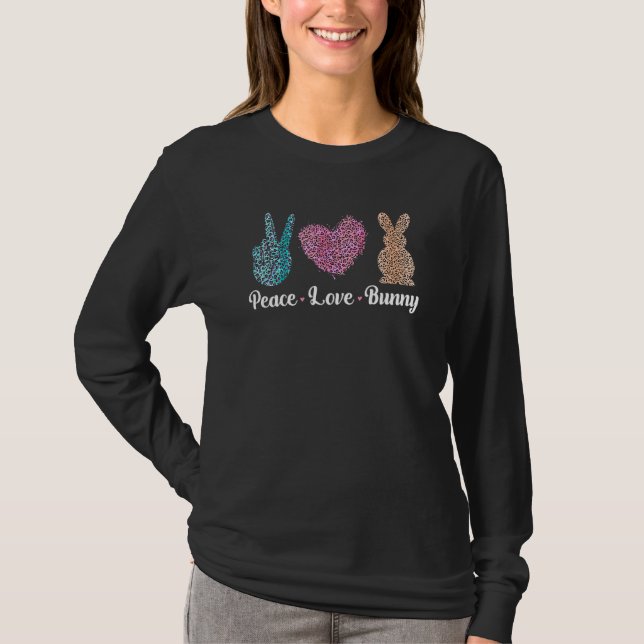 Peace Liebe Bunny Easter Womens Funny Leopard Grab T-Shirt (Vorderseite)