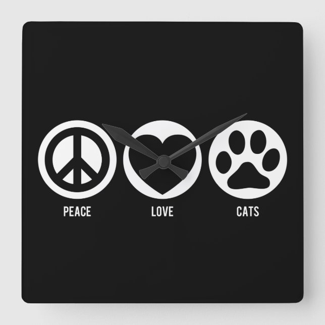 Peace Liebe Cats Quadratische Wanduhr (Vorderseite)