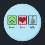Peace Liebe Cello Player Blue Magnet<br><div class="desc">Ein wunderschöner Cello Player Magnet für die große Cellistin in Ihrem Leben. Diese Peace Liebe Cello Design verfügt über ein niedliches Friedenszeichen,  Herz und das Musikinstrument,  das Cello. Ein großer blauer Magnet für ein Streichquartett-Mitglied oder Orchesterdirigent.</div>