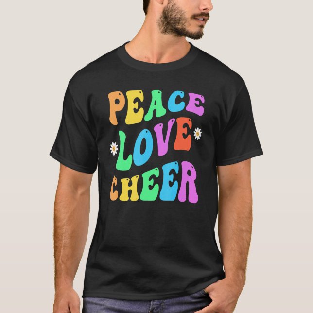 PEACE LIEBE CHEER Retro Cheerleader Groovy Zurück T-Shirt (Vorderseite)