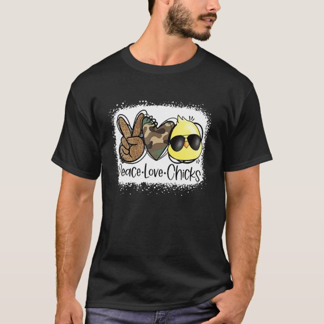 Peace Liebe Chicks Niedlich Hühner Osterfeige Jage T-Shirt (Vorderseite)