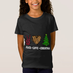 Peace Liebe Christmas Tree Buffalo Kariert Leopard T-Shirt