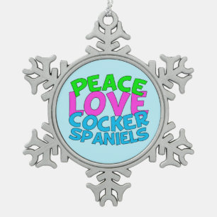 Peace Liebe Cocker Spaniels Schneeflocken Zinn-Ornament
