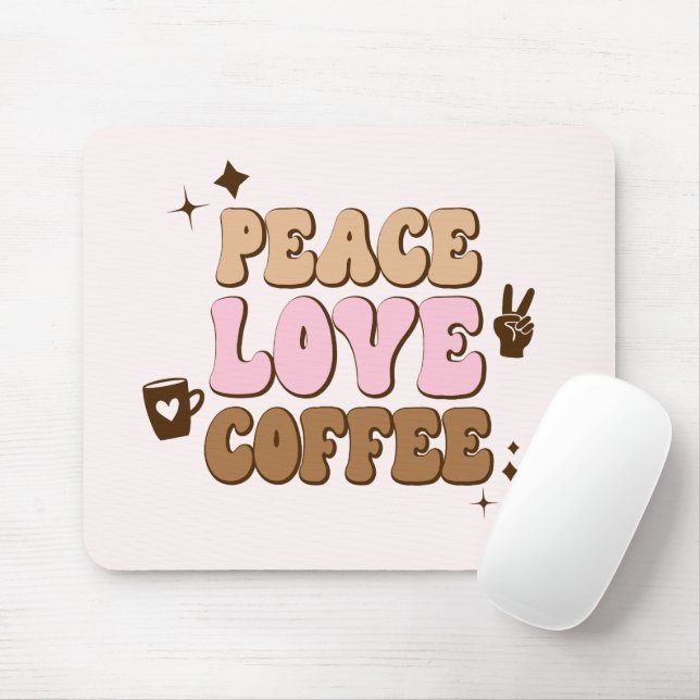 Peace Liebe Coffee Retro 70's Pink Brown Mousepad (Mit Mouse)