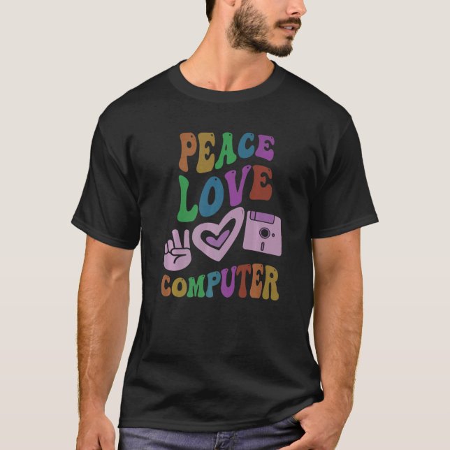 PEACE LIEBE COMPUTER Retro Technology Lehrerin Gro T-Shirt (Vorderseite)