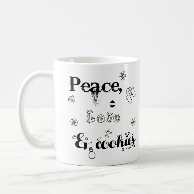 Peace Liebe & Cookies Weihnachtsgeschenke Tasse (Links)