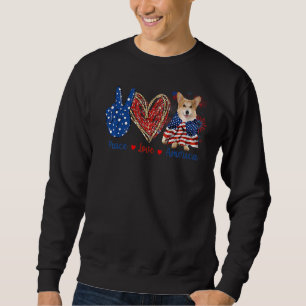 Peace Liebe Corgi Dog Patriotic America Flag 4. Ju Sweatshirt