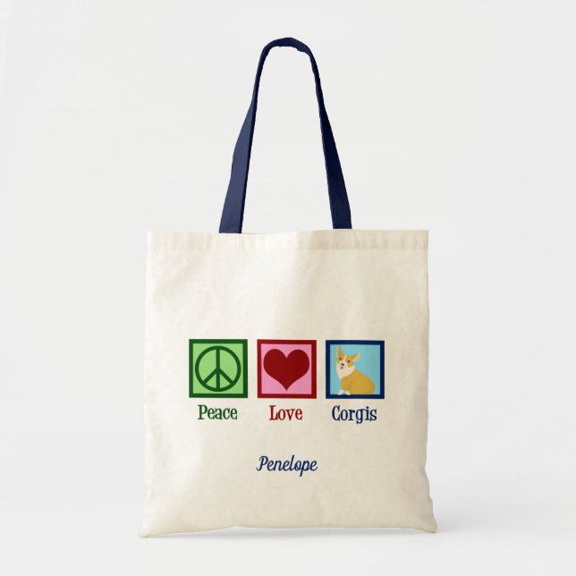 Peace Liebe Corgis Niedlich Monogram Tragetasche (Vorne)