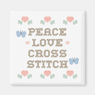 Peace Liebe Cross Stitch Magnet