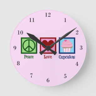 Peace Liebe Cupcakes Niedlich Pink Bäckerei Runde Wanduhr