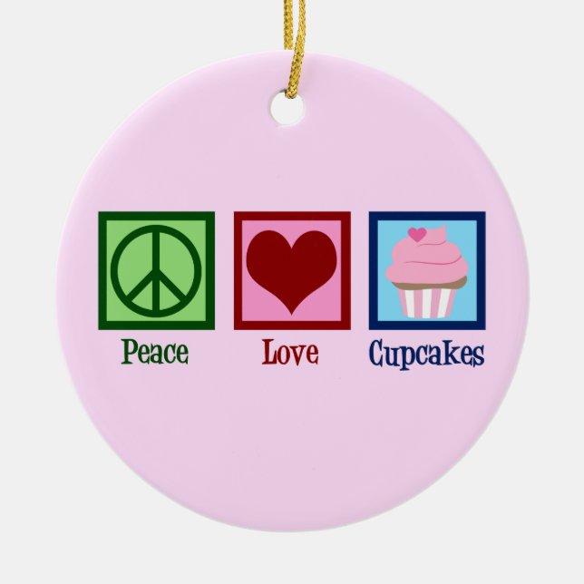 Peace Liebe Cupcakes Niedlich Pink Cupcake Baker Keramik Ornament (Vorne)