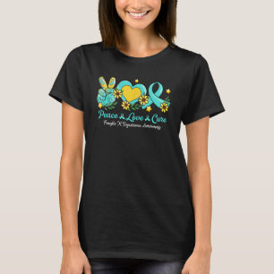 Peace Liebe Cure Aquamarin Ribbon Fragile X Syndro T-Shirt