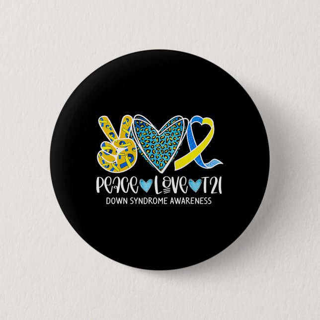 Peace Liebe Cure Blue & Yellow Ribbon Down Syndrom Button (Vorderseite)