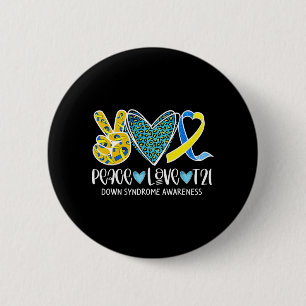 Peace Liebe Cure Blue & Yellow Ribbon Down Syndrom Button