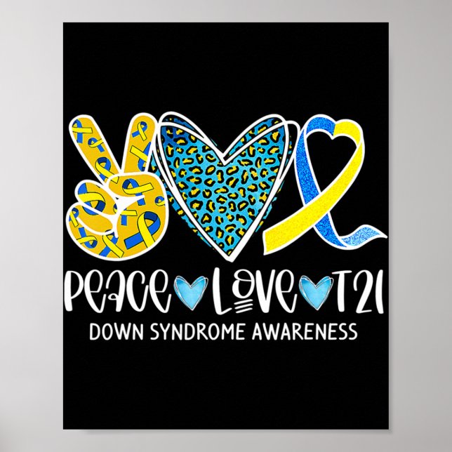Peace Liebe Cure Blue & Yellow Ribbon Down Syndrom Poster (Vorne)