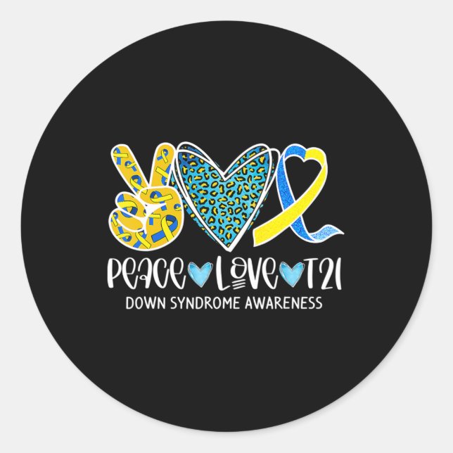Peace Liebe Cure Blue & Yellow Ribbon Down Syndrom Runder Aufkleber (Vorderseite)