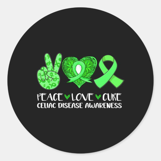 Peace Liebe Cure Celiac Disease Awareness Green Ri Runder Aufkleber (Vorderseite)