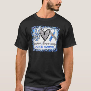 Peace Liebe Cure Diabetes Awareness Blue Gray Ribb T-Shirt