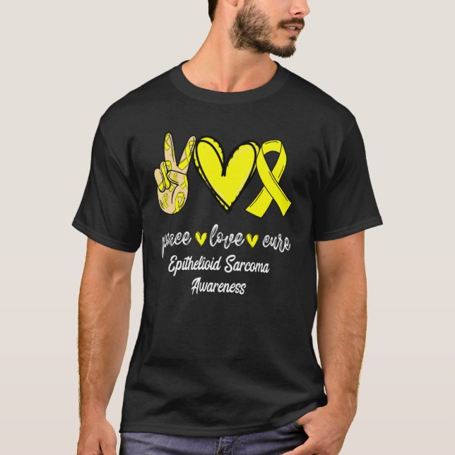 Peace Liebe Cure Epithelioid Sarcoma Gelbe Schleif T-Shirt (Vorderseite)