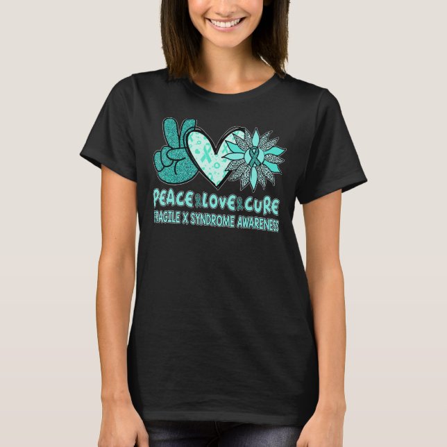 Peace Liebe Cure Fragile X Syndrome Aquamarin Ribb T-Shirt (Vorderseite)