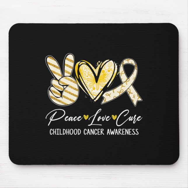 Peace Liebe Cure Gold Ribbon Kinderkrebs Aware Mousepad (Vorne)