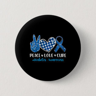 Peace Liebe Cure Grey Blue Ribbon Diabetes Awarene Button