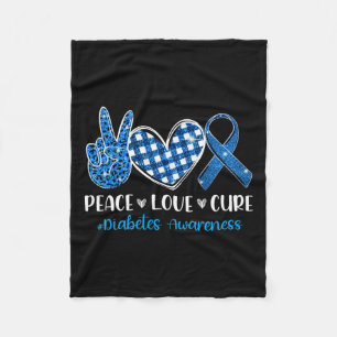 Peace Liebe Cure Grey Blue Ribbon Diabetes Awarene Fleecedecke