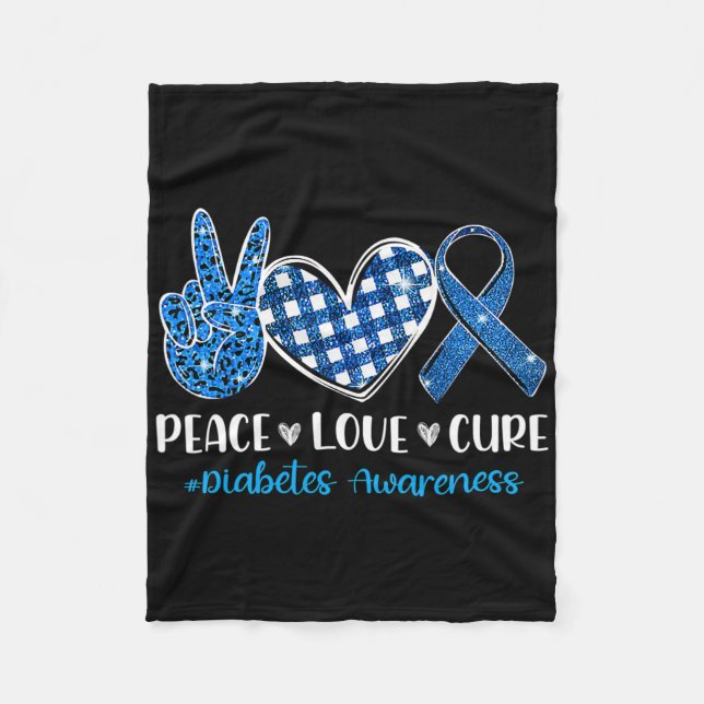 Peace Liebe Cure Grey Blue Ribbon Diabetes Awarene Fleecedecke (Vorderseite)