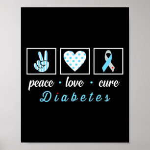 Peace Liebe Cure Grey Blue Ribbon Typ 1 Diabetes A Poster