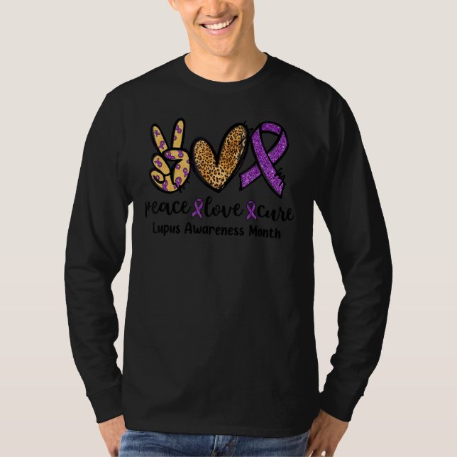 Peace Liebe Cure Leopard Herz Lupus Sensibilisieru T-Shirt (Vorderseite)