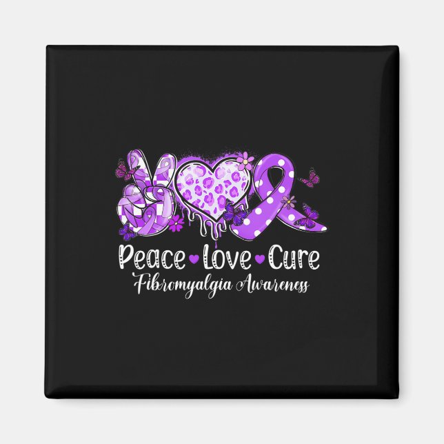 Peace Liebe Cure Lila Ribbon Fibromyalgia Awarene Magnet (Vorne)