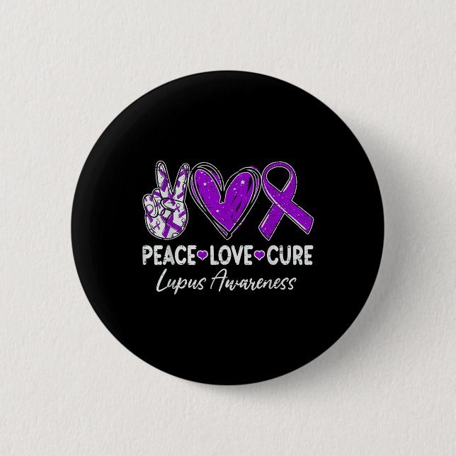 Peace Liebe Cure Lupus Awareness Warrior Lila Rib Button (Vorderseite)