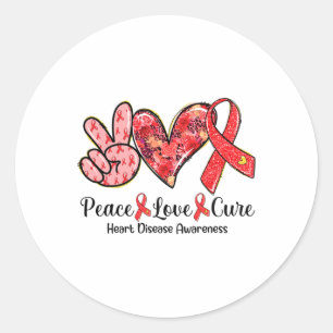 Peace Liebe Cure Red Ribbon Heart Disease Awarenes Runder Aufkleber