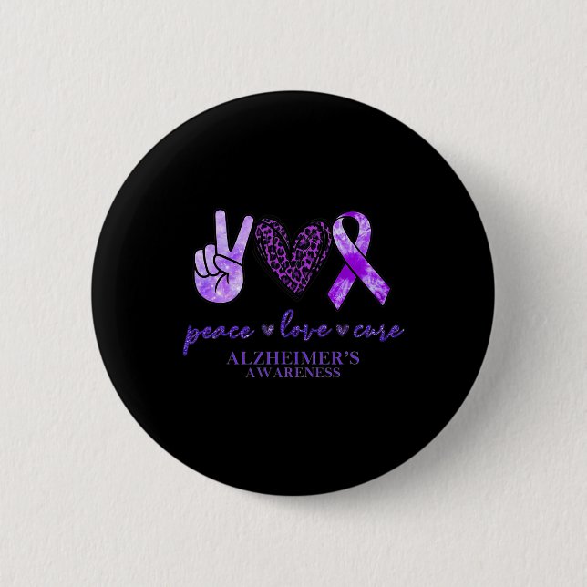 Peace Liebe Cure Ribbon Leopard Alzheimer Brain Aw Button (Vorderseite)
