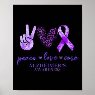 Peace Liebe Cure Ribbon Leopard Alzheimer Brain Aw Poster