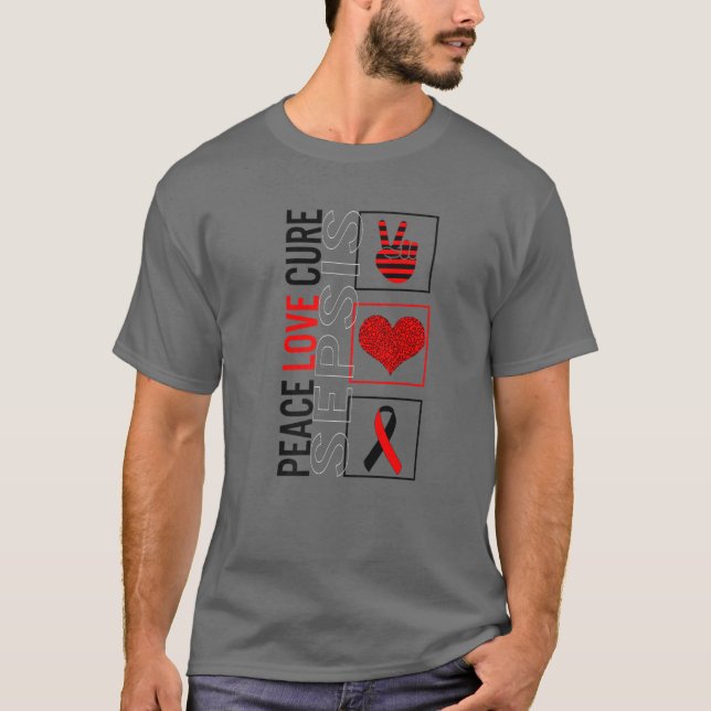 Peace Liebe Cure Sepsis Awareness Ribbon Warrior S T-Shirt (Vorderseite)