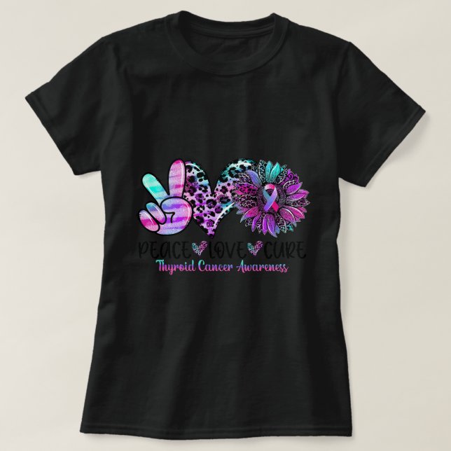 Peace Liebe Cure Sunflower Lila Rosa Ribbon Thyro T-Shirt (Design vorne)