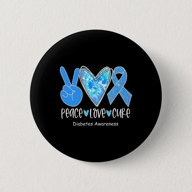 Peace Liebe Cure T1d Diabetes Awareness Blue Ribbo Button (Vorderseite)