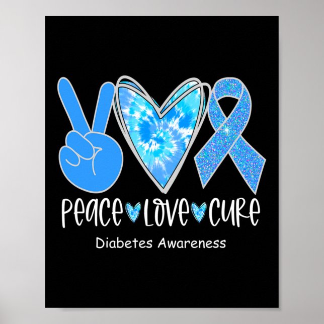 Peace Liebe Cure T1d Diabetes Awareness Blue Ribbo Poster (Vorne)