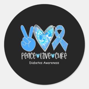 Peace Liebe Cure T1d Diabetes Awareness Blue Ribbo Runder Aufkleber