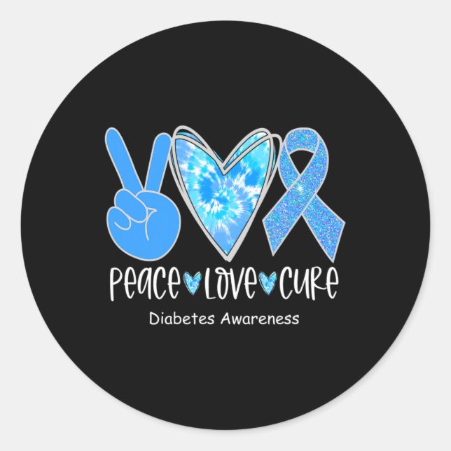 Peace Liebe Cure T1d Diabetes Awareness Blue Ribbo Runder Aufkleber (Vorderseite)