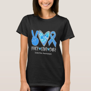 Peace Liebe Cure T1d Diabetes Awareness Blue Ribbo T-Shirt