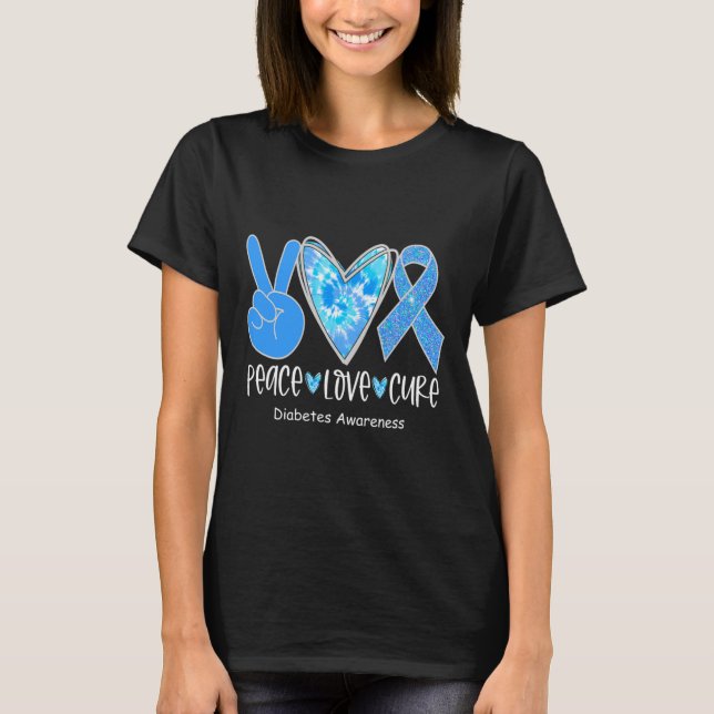 Peace Liebe Cure T1d Diabetes Awareness Blue Ribbo T-Shirt (Vorderseite)