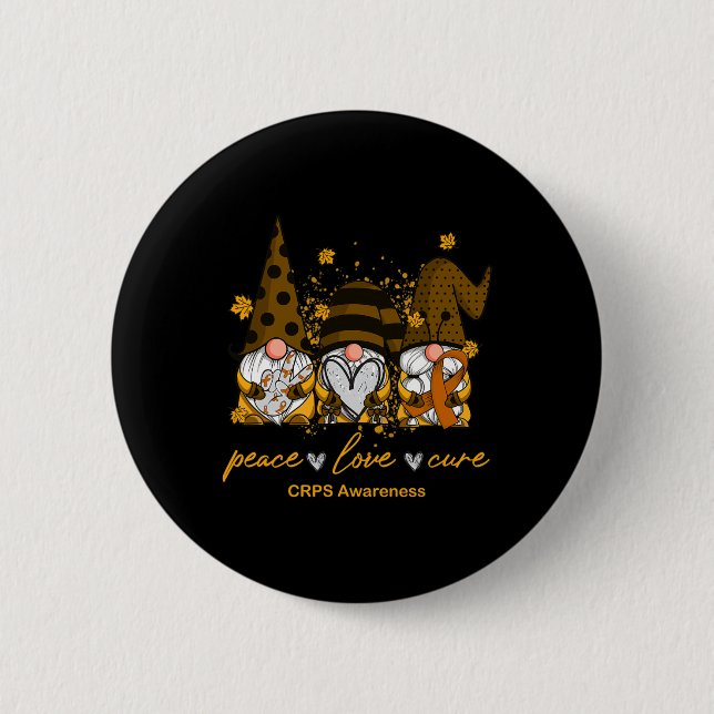 Peace Liebe Cure Three Gnomes Orange Ribbon Crps A Button (Vorderseite)