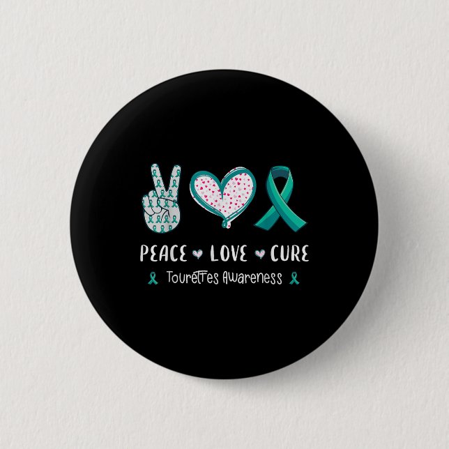 Peace Liebe Cure Tourette Syndrome Awareness Men Button (Vorderseite)