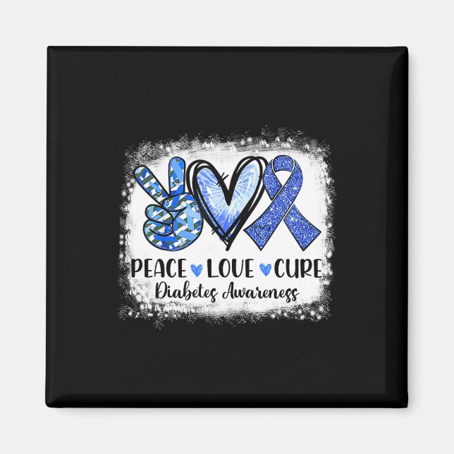 Peace Liebe Cure Typ 1 Diabetes Awareness T1d Blue Magnet (Vorne)